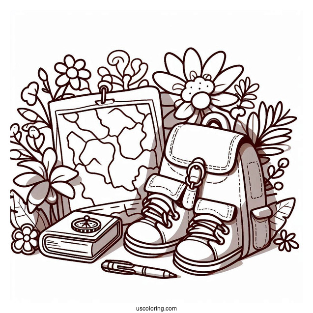 Simple Coloring Page Doras Map And Backpack