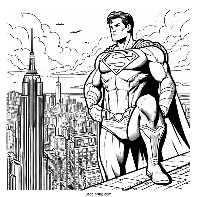 Superman Standing On Edge Of Building To Color