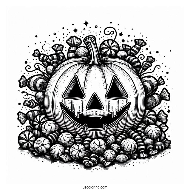 Pumpkin Coloring Page Of Jack O Lantern Full Of Candies