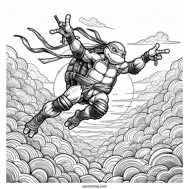 Ninja Turtles Coloring Page Descending From The Sky