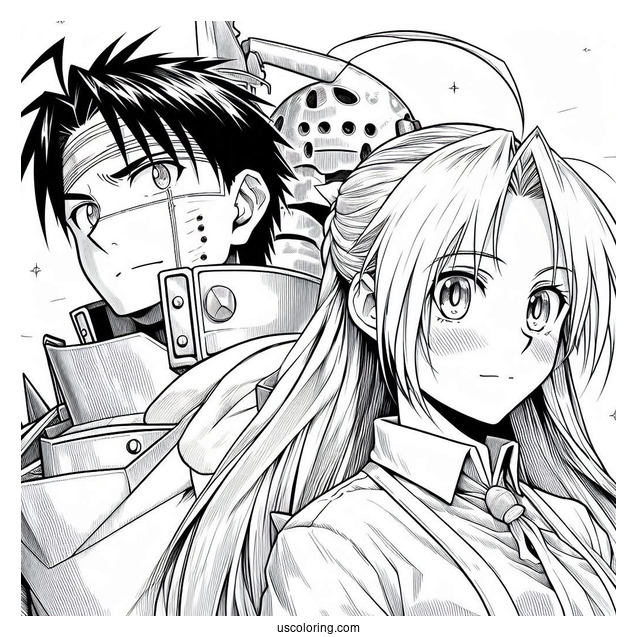 Manga Coloring Page Of Iconic Fullmetal Alchemist Edward And Alphonse Elric