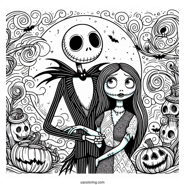 Detailed Jack And Sally Coloring Page