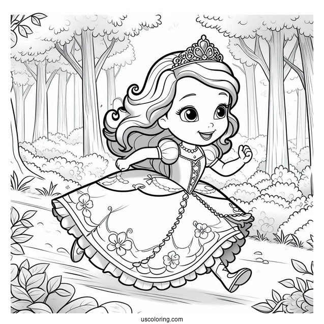 Sofia The First Coloring Page Running In The Forest