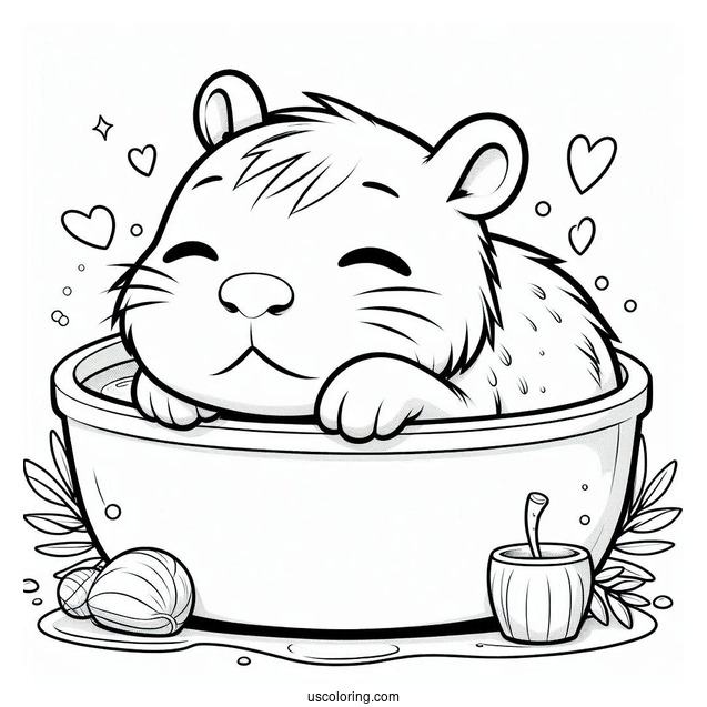 Chibi Capybara Coloring Page Sleeping On The Bath