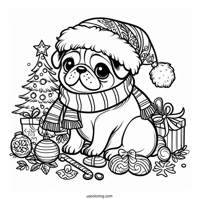 Christmas Themed Pug To Color