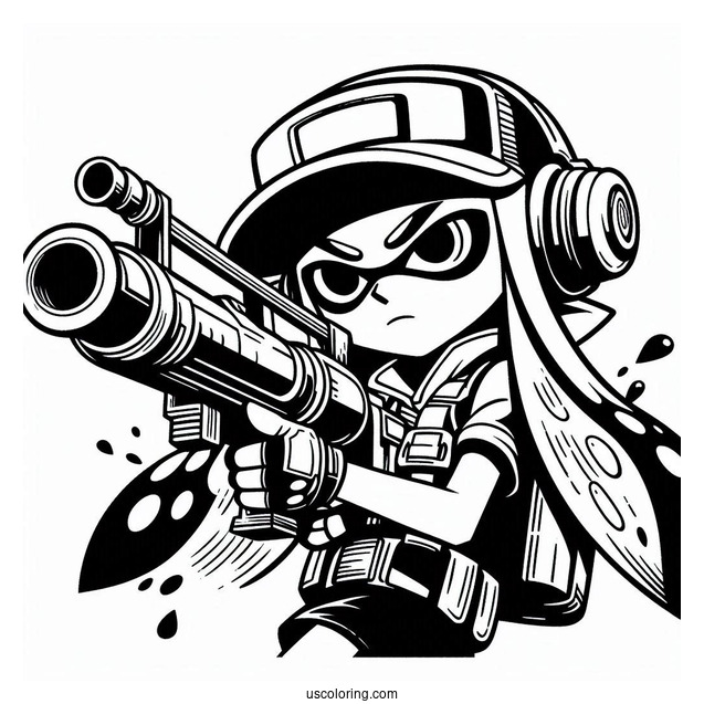 Agent 3 Using Hero Shot Splatoon Coloring Page