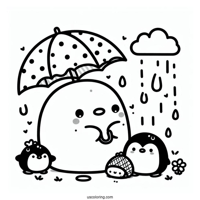 Sumikko Gurashi Coloring Page Of Tokage With Penguin And Minnikos Under The Rain