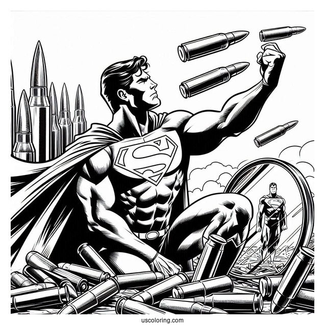Superman Reflecting Bullets Coloring Page