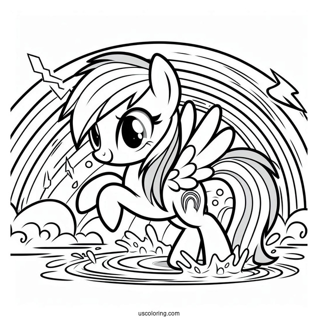 Rainbow Dash Coloring Page In A Thunderstorm For Kids