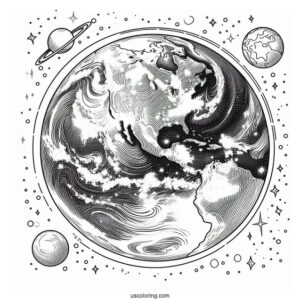 View Of Earth From Space Coloring Page