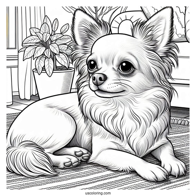 Chihuahua Coloring Page Resting Indoors