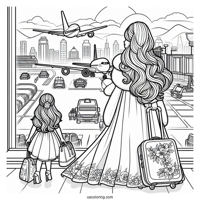 Travelling Barbie At Airport To Color