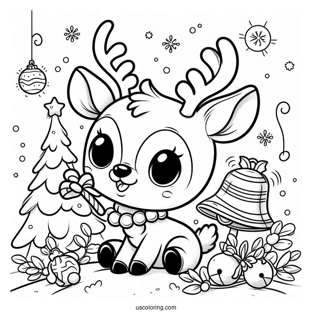 Rudolph Coloring Page With Bells Over His Head