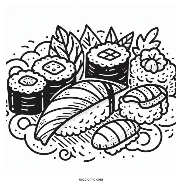 Easy Nigiri Sushi Coloring Pages For Preschoolers