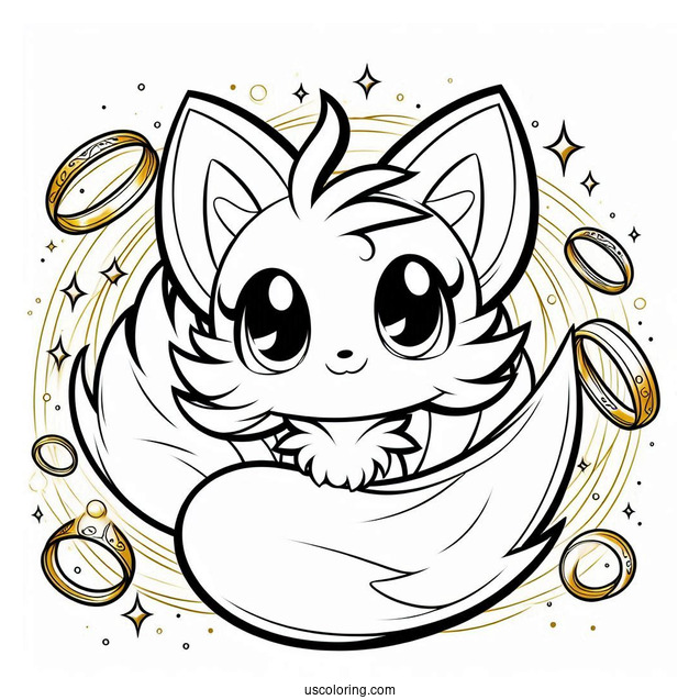 Smiling Tails Coloring Page Surrounded By Gold Rings