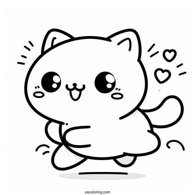 Smiling Kawaii Cat Running Coloring Page