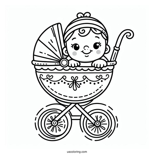 Baby Coloring Page In A Stroller