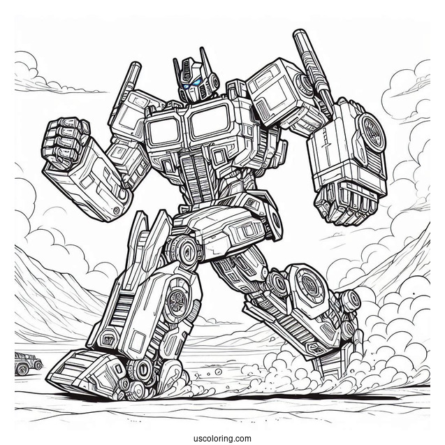 Optimus Prime Coloring Page Running In The Desert