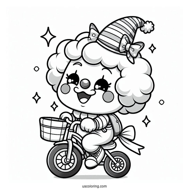 Cute Clown Riding Mini Bicycle Coloring In