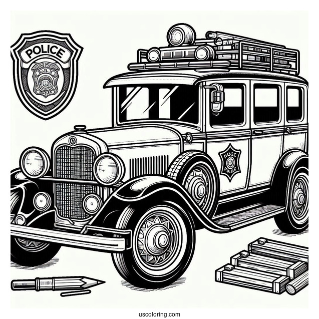 Old Police Car Coloring Sheet