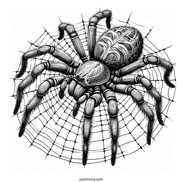 Detailed Huntsman Spider On Web To Color(1)