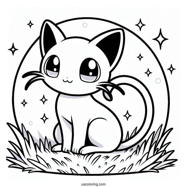 Mew Coloring Page Sitting On Grass