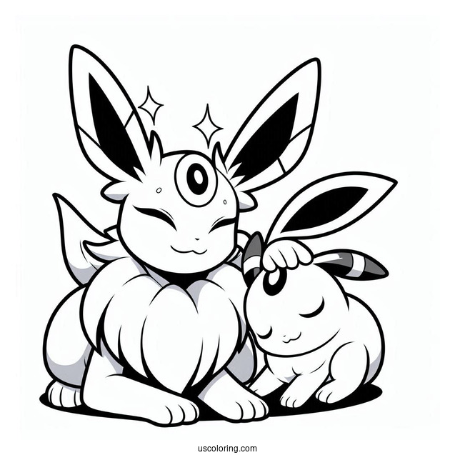 Detailed Sylveon Coloring Page Rubbing Heads With Umbreon