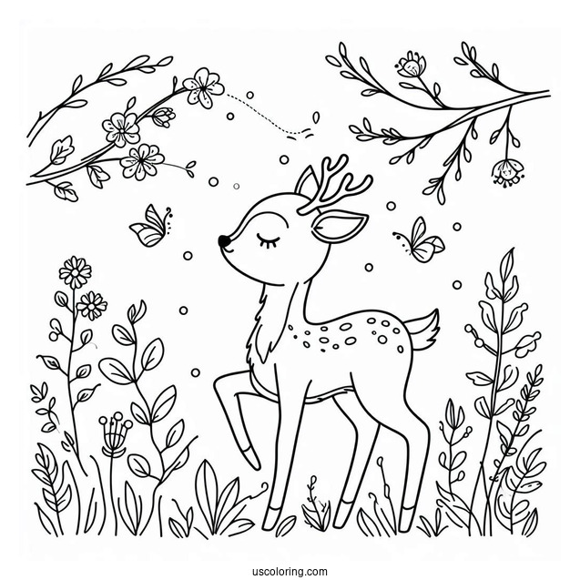 Spring Coloring Page Deer Outline For Preschoolers