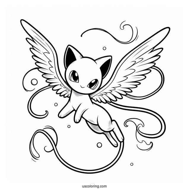 Mew Coloring Page Flying In The Air
