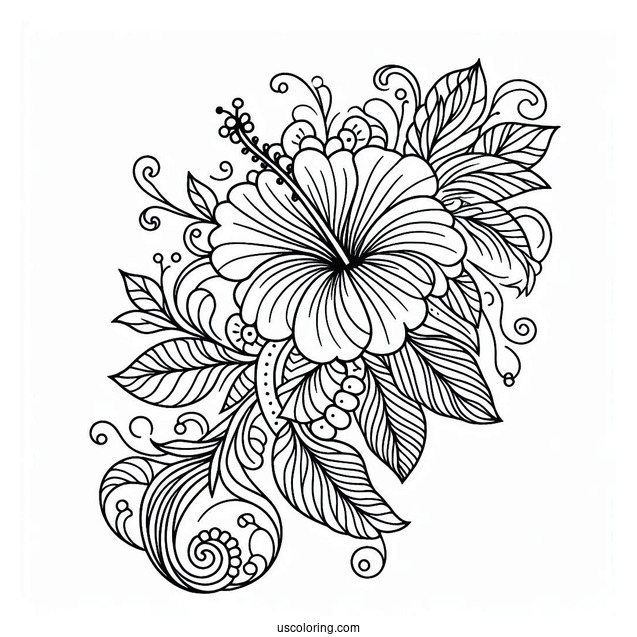 Intricate Hibiscus Pattern Coloring Page