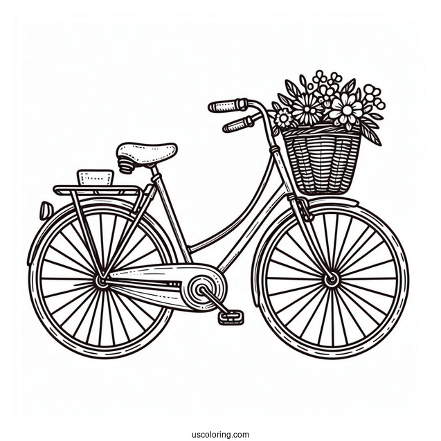 Bicycle Coloring Page Flashcard For Kids