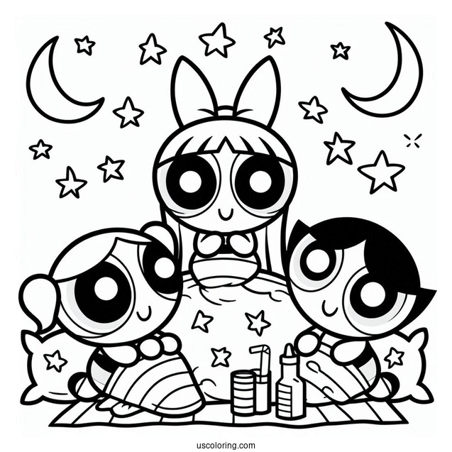 Coloring Page Of Powerpuff Girls Sleepover With Mojo