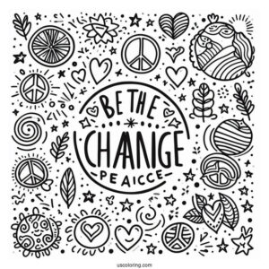 Be The Change Words Surrounded By Peace Coloring Page