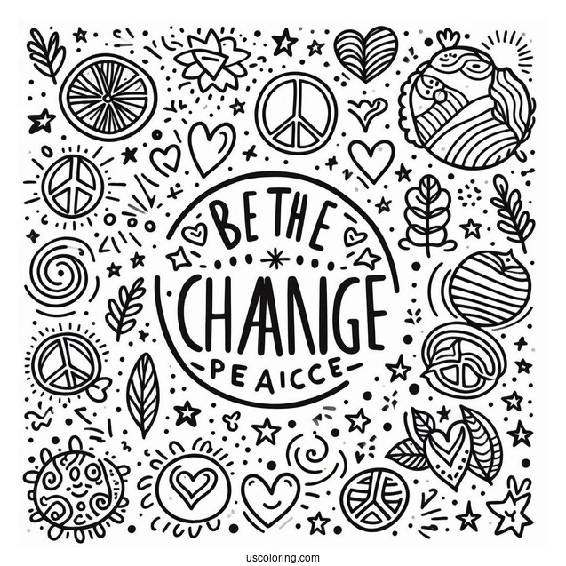 Be The Change Words Surrounded By Peace Coloring Page