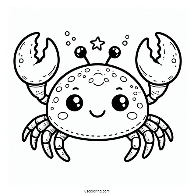 Cute Cartoon Crab Coloring Page Under The Sea For Kids