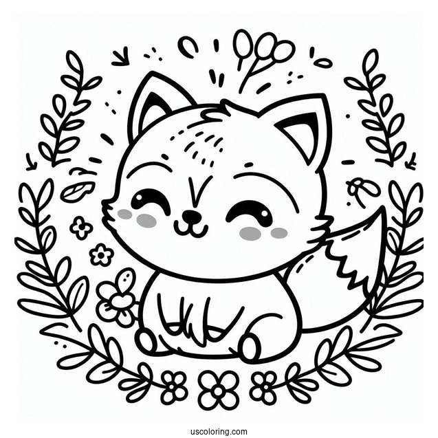 Kawaii Happy Fox Coloring Page For Kids