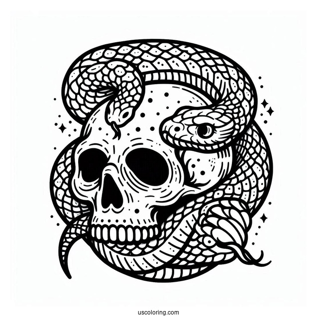 Skull And Snake Coloring Page