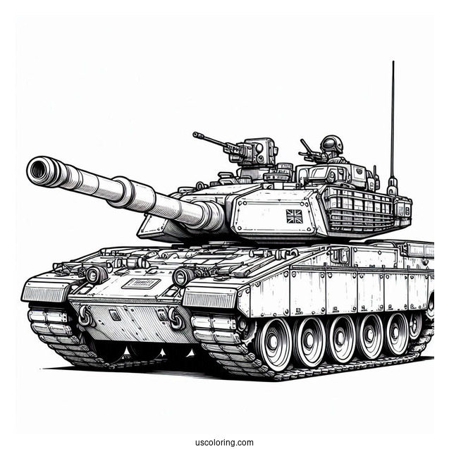 Coloring Sheet of Challenger 2 British Tank With Gunner
