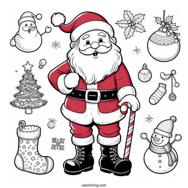 Jolly Looking Santa In Red Suits With Black Boots