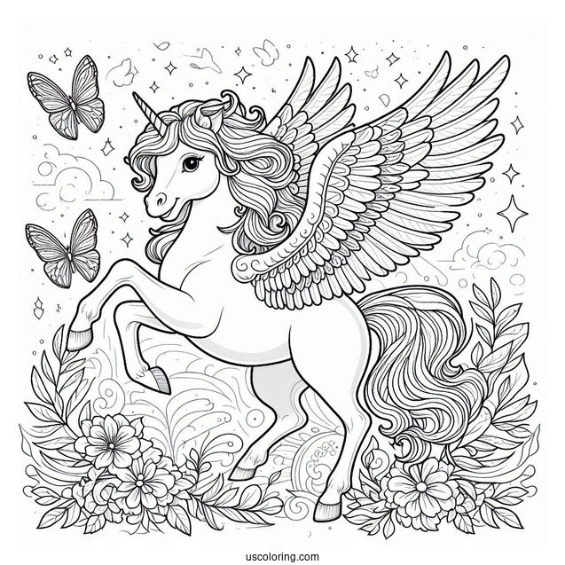 Pegasus Coloring Page Spreading His Wings