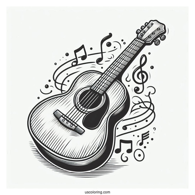 Music Coloring Page Of Simple Acoustic Guitar