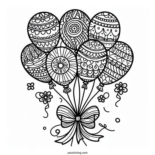 Bunch Of Balloons With Patterns And Ribbon