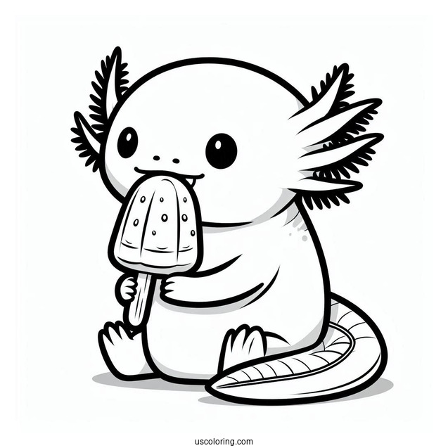 Axolotl Coloring Page Eating A Popsicle For Kids
