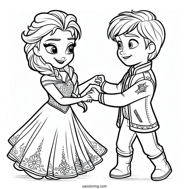 Jack Fost And Elsa From Frozen Coloring In