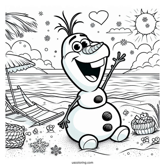 Coloring Page Of Olaf At The Beach