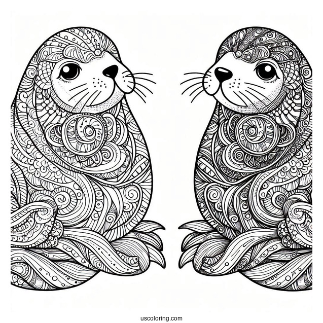 Intricate Seal Coloring Page Mandala