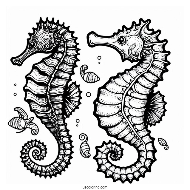 Coloring Page Of a Realistic Looking Seahorse