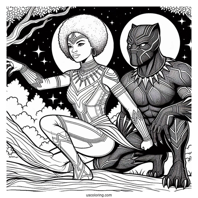 Black Panther And Shuri Coloring Page_