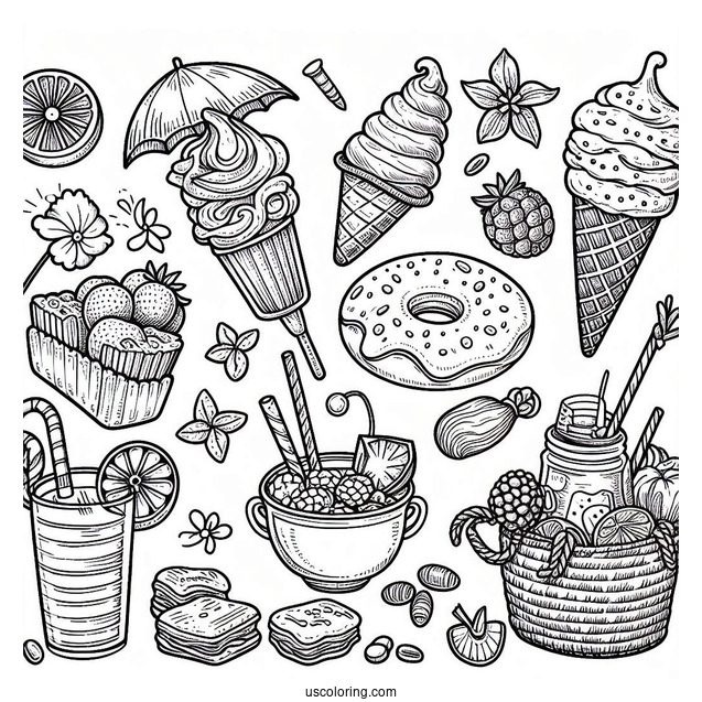 Summer Coloring Page Treats At The Beach For Kids