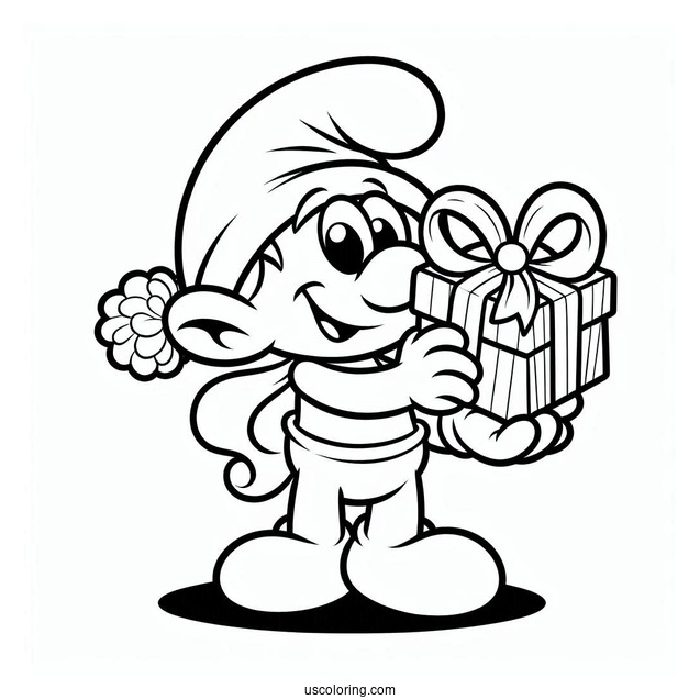 Coloring Page Of Jokey Smurf With Christmas Present